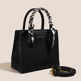 حقيبة يد نسائية رسمية أنيقة كبيرة الحجم مع وشاح وحلية لون اسود - KSA